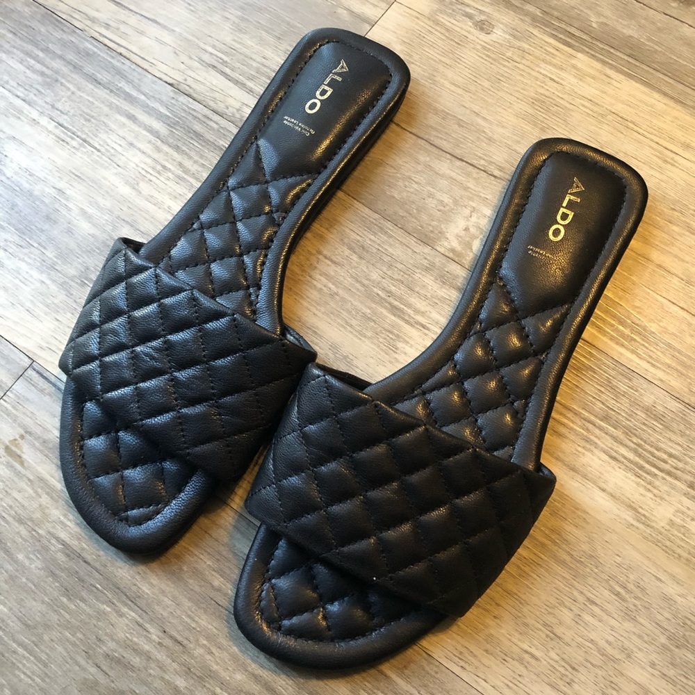 Black Quilted Slides